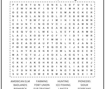 North Dakota Printable Word Search Puzzle