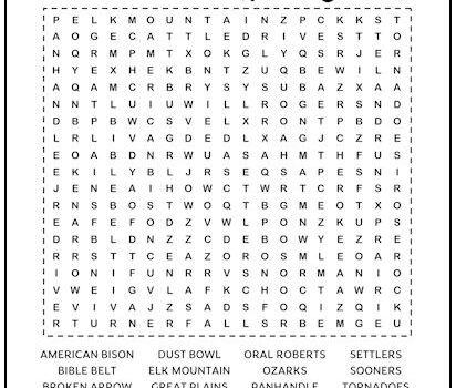 Oklahoma Printable Word Search Puzzle