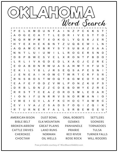 Oklahoma Printable Word Search Puzzle
