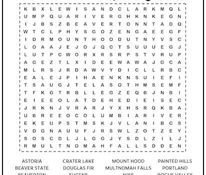 Oregon Printable Word Search Puzzle
