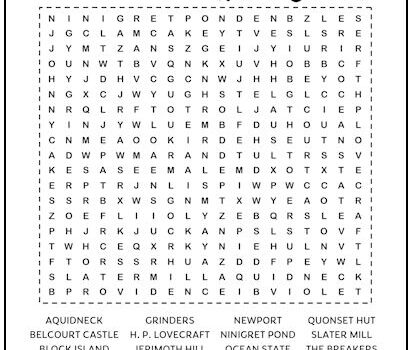 Rhode Island Printable Word Search Puzzle