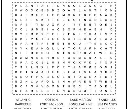 South Carolina Printable Word Search Puzzle