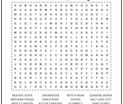 Utah Printable Word Search Puzzle