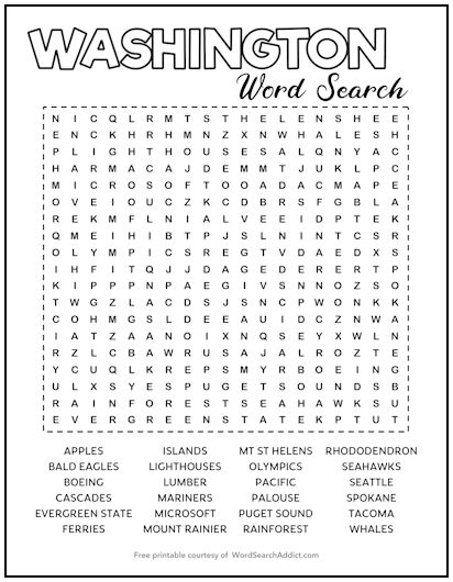 Washington Printable Word Search Puzzle