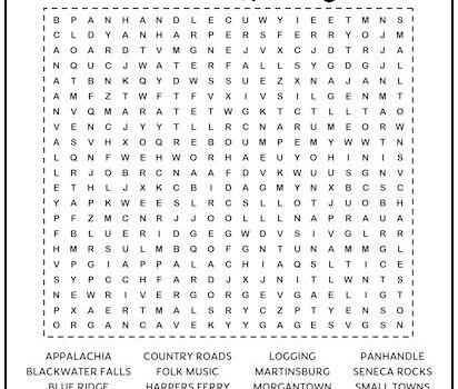 West Virginia Printable Word Search Puzzle
