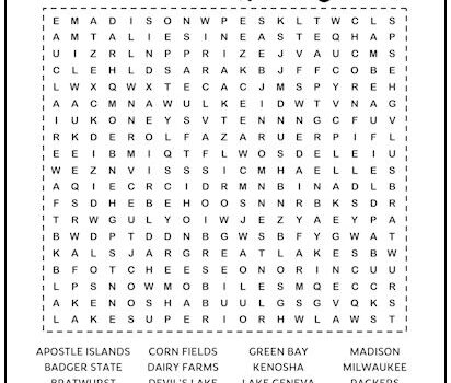 Wisconsin Printable Word Search Puzzle