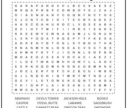 Wyoming Printable Word Search Puzzle