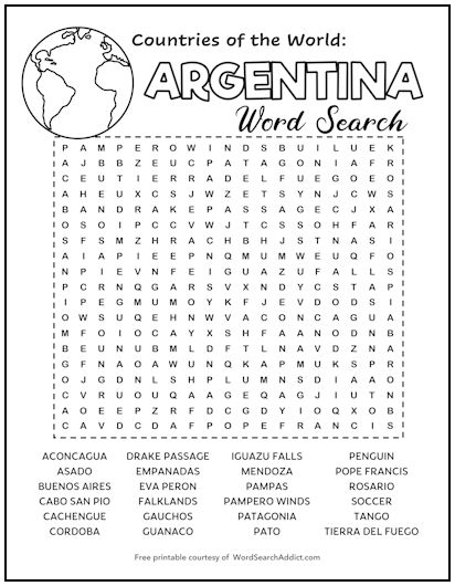 Argentina Printable Word Search Puzzle