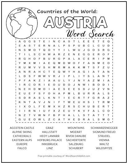 Austria Printable Word Search Puzzle