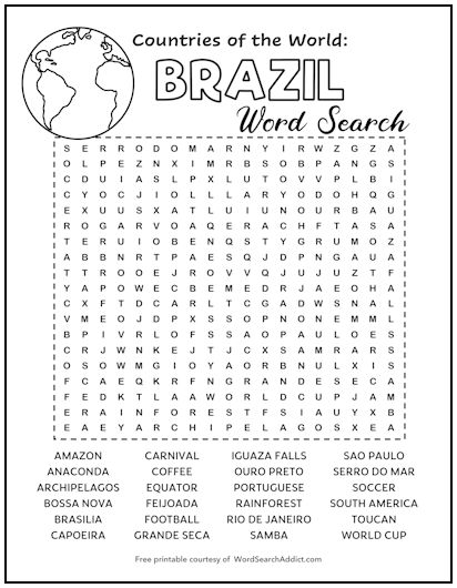 Brazil Printable Word Search Puzzle