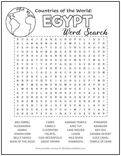 Egypt Printable Word Search Puzzle
