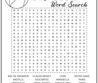 France Printable Word Search Puzzle