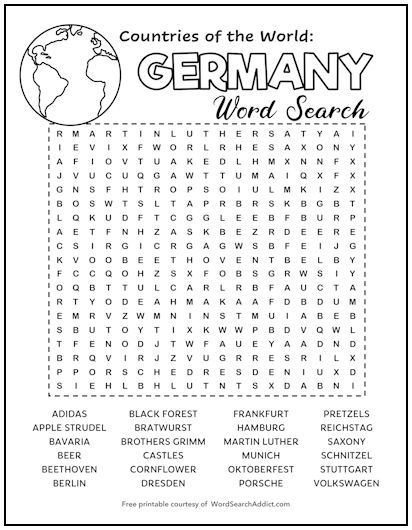 Germany Printable Word Search Puzzle