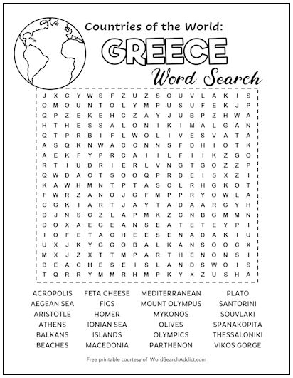 Greece Printable Word Search Puzzle