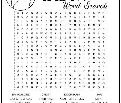 India Printable Word Search Puzzle