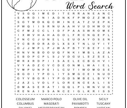 Italy Printable Word Search Puzzle