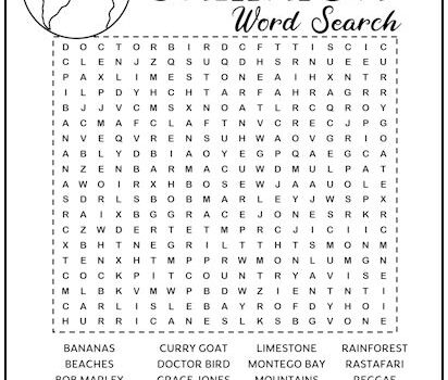 Jamaica Printable Word Search Puzzle