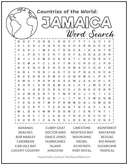 Jamaica Printable Word Search Puzzle