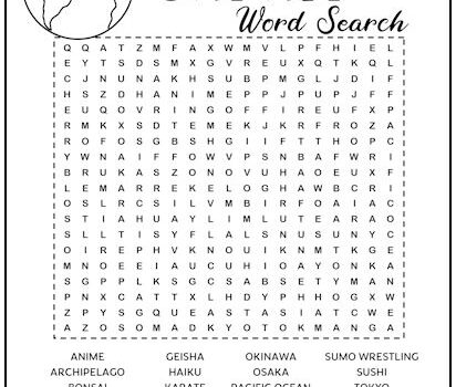 Japan Printable Word Search Puzzle