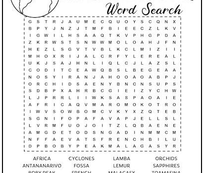 Madagascar Printable Word Search Puzzle