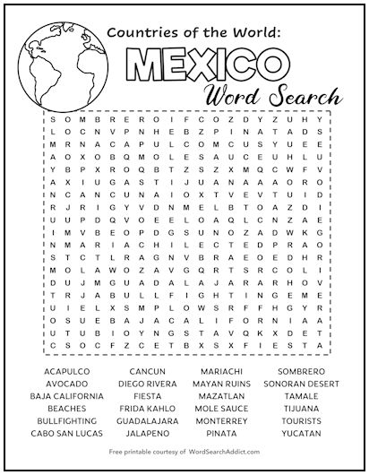 Mexico Printable Word Search Puzzle
