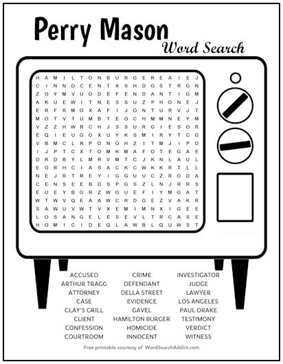 Perry Mason Printable Word Search Puzzle