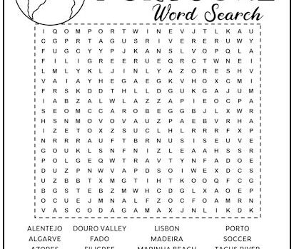 Portugal Printable Word Search Puzzle
