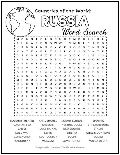 Russia Printable Word Search Puzzle