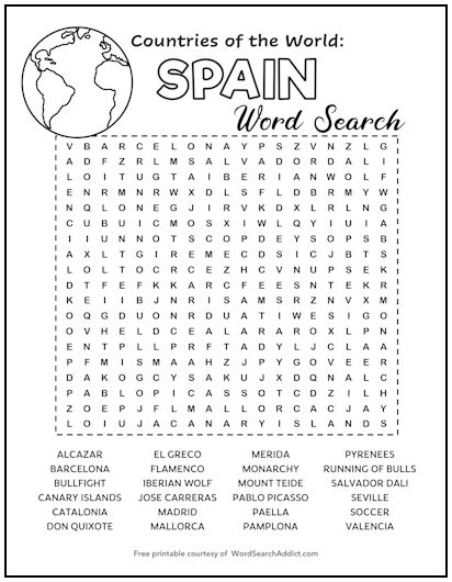 Spain Printable Word Search Puzzle