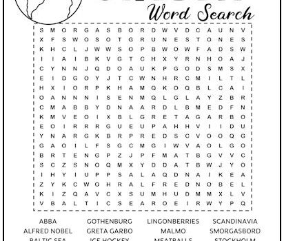 Sweden Printable Word Search Puzzle