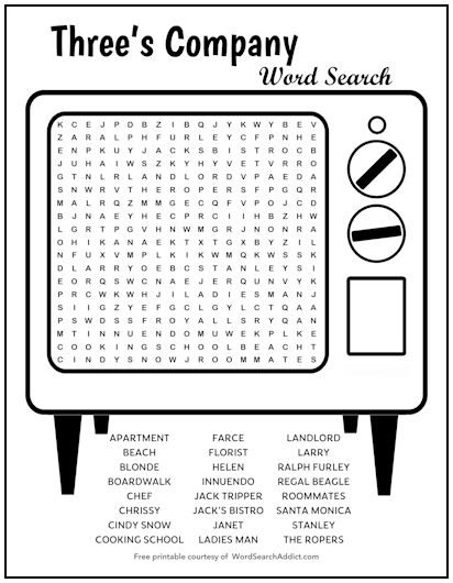 Three's Company Printable Word Search Puzzle