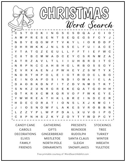 Christmas Printable Word Search Puzzle