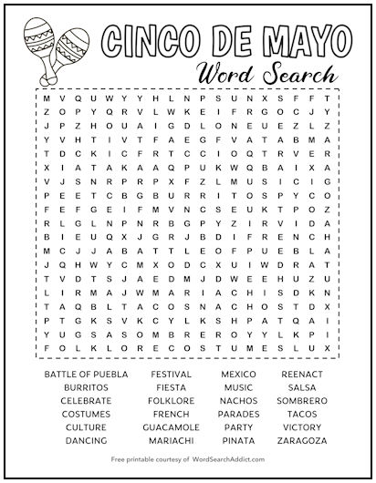 Cinco de Mayo Printable Word Search Puzzle
