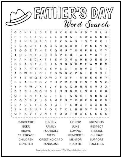 Father's Day Printable Word Search Puzzle