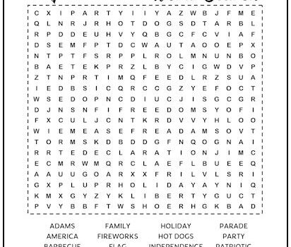 Fourth of July Printable Word Search Puzzle