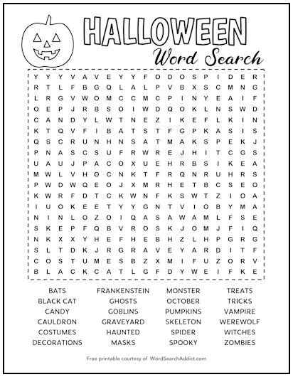 Halloween Printable Word Search Puzzle