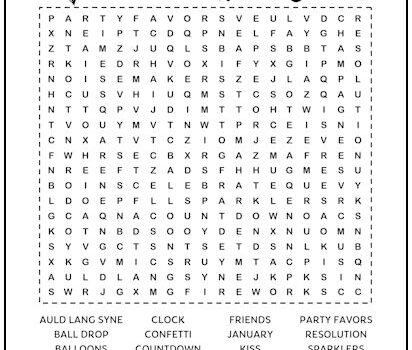 New Year's Day Printable Word Search Puzzle