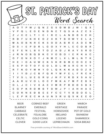 St. Patrick's Day Printable Word Search Puzzle