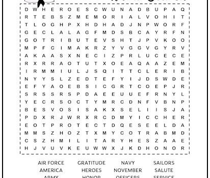 Veterans Day Printable Word Search Puzzle