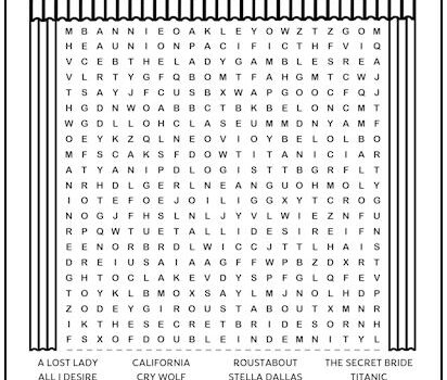 Barbara Stanwyck Movies Printable Word Search Puzzle Barbara Stanwyck Movies Printable Word Search Puzzle