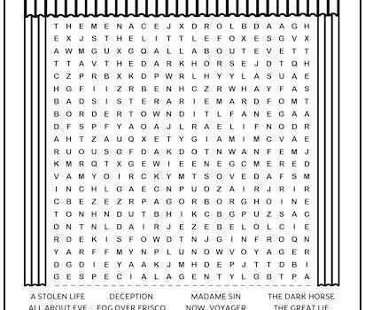 Bette Davis Movies Printable Word Search Puzzle Bette Davis Movies Printable Word Search Puzzle