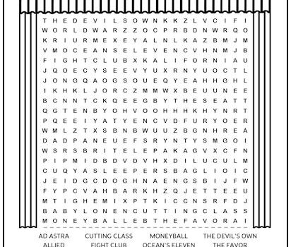 Brad Pitt Movies Printable Word Search Puzzle Brad Pitt Movies Printable Word Search Puzzle