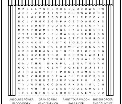 Clint Eastwood Movies Printable Word Search Puzzle Clint Eastwood Movies Printable Word Search Puzzle