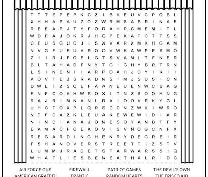 Harrison Ford Movies Printable Word Search Puzzle Harrison Ford Movies Printable Word Search Puzzle