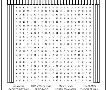 John Wayne Movies Printable Word Search Puzzle John Wayne Movies Printable Word Search Puzzle