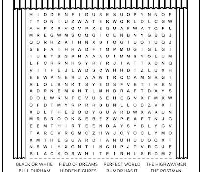 Kevin Costner Movies Printable Word Search Puzzle
