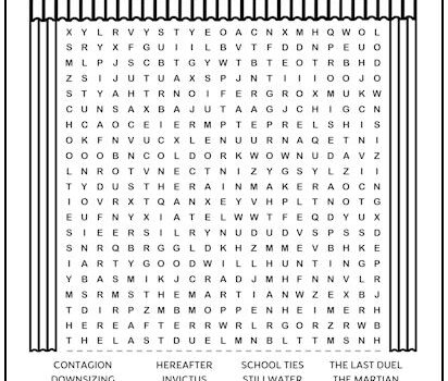 Matt Damon Movies Printable Word Search Puzzle