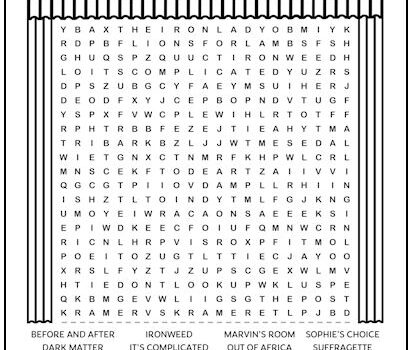 Meryl Streep Movies Printable Word Search Puzzle