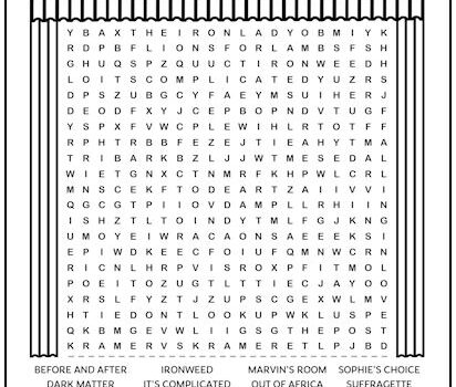Meryl Streep Movies Printable Word Search Puzzle Meryl Streep Movies Printable Word Search Puzzle