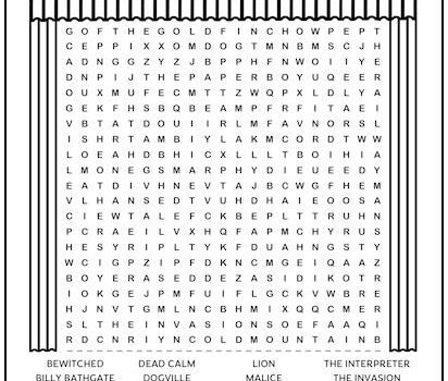 Nicole Kidman Movies Printable Word Search Puzzle